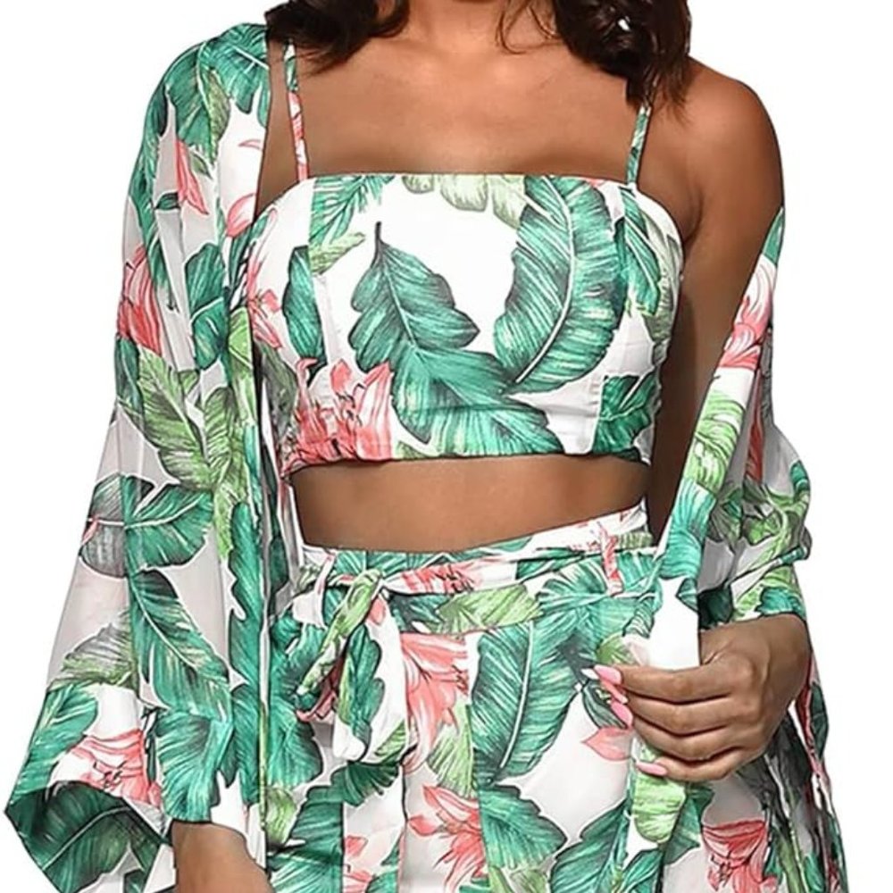 3pack Floral print bikini swimsuit & kimono - Picture 2 of 5